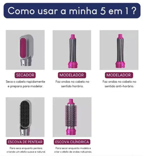 FRETE GRÁTIS - Escova Ellegance Deluxe Hair 5 em 1, Alisa, Seca, Modela, Faz Cachos e Anti-Frizz