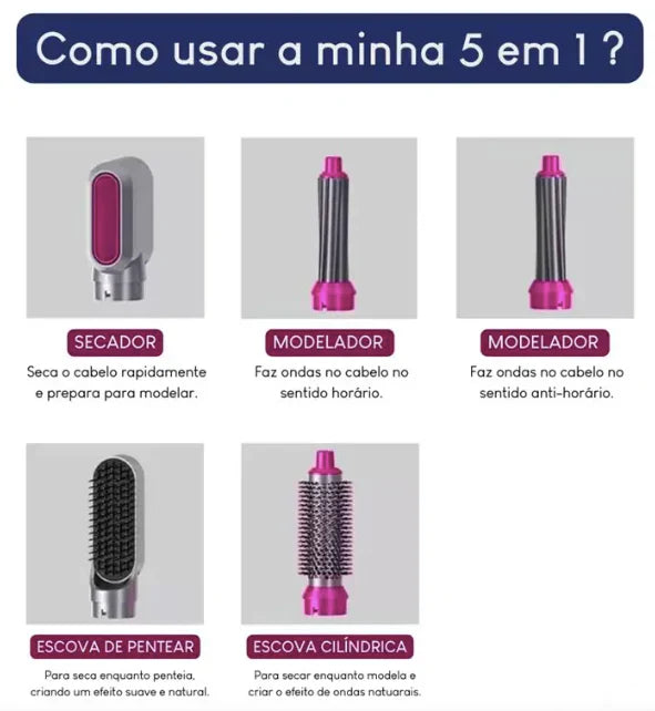 FRETE GRÁTIS - Escova Ellegance Deluxe Hair 5 em 1, Alisa, Seca, Modela, Faz Cachos e Anti-Frizz