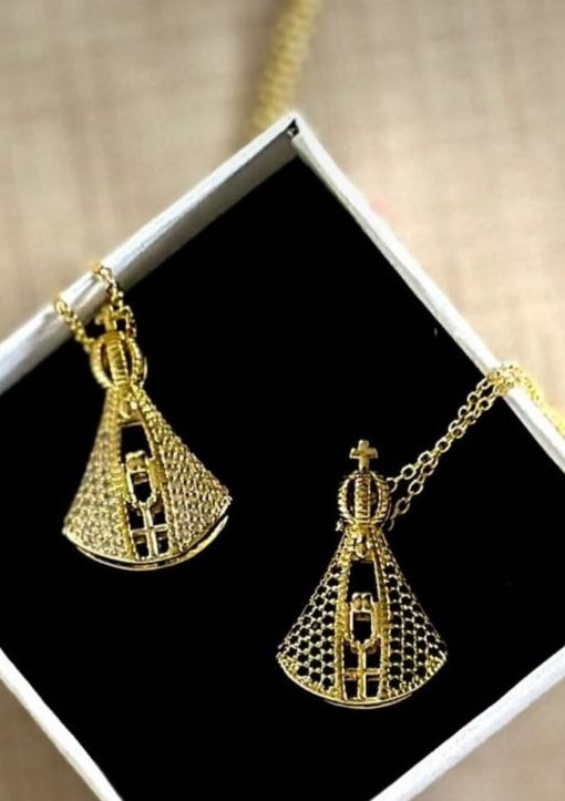 Colar Nossa Senhora Aparecida Dupla Face - Zircônia Premium & Folhado a ouro 14K [COMPRE 1 LEVE 2]